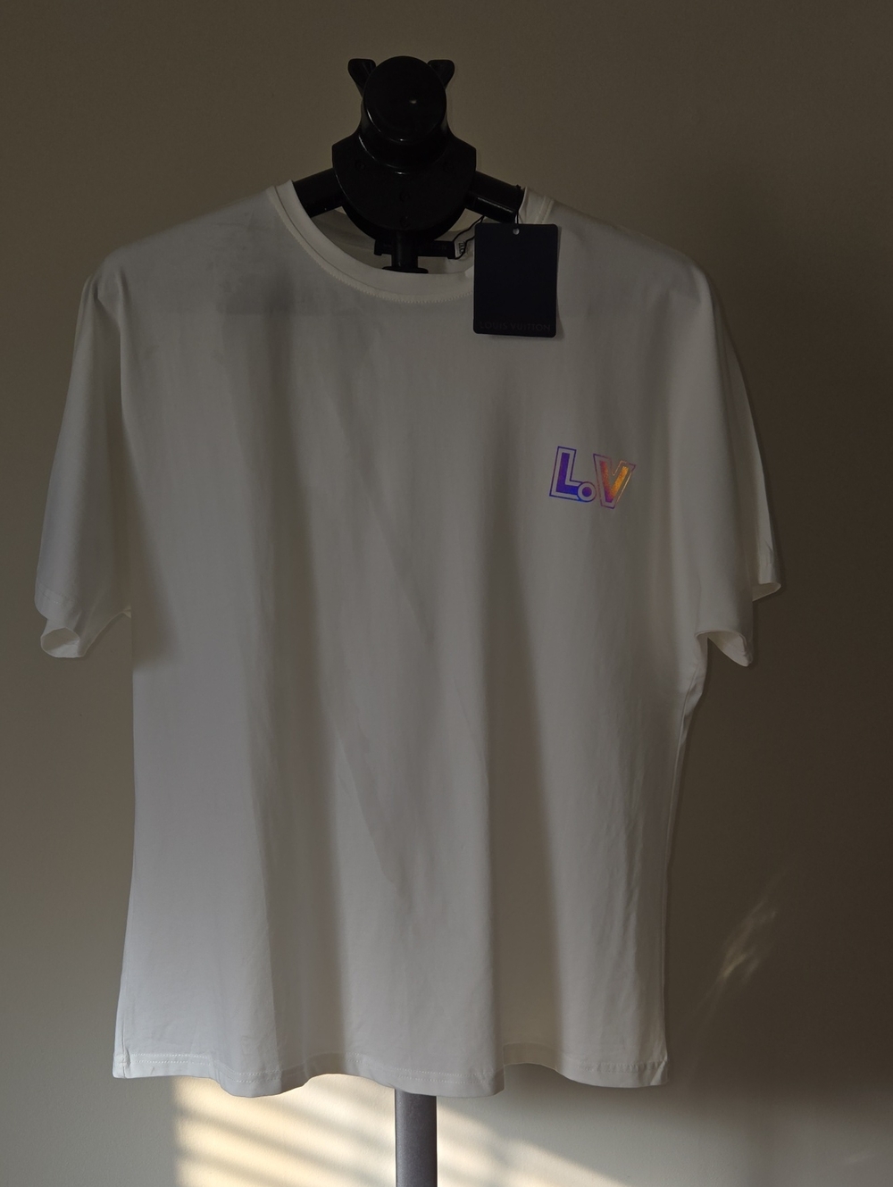 Louis Vuitton White Short-Sleeve Reflector Tee with Multicolor LV Chest Logo